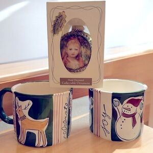 🦋 Bundle Eddie Bauer Vintage  Mugs collectibles + Vintage HandPainted Ornament.